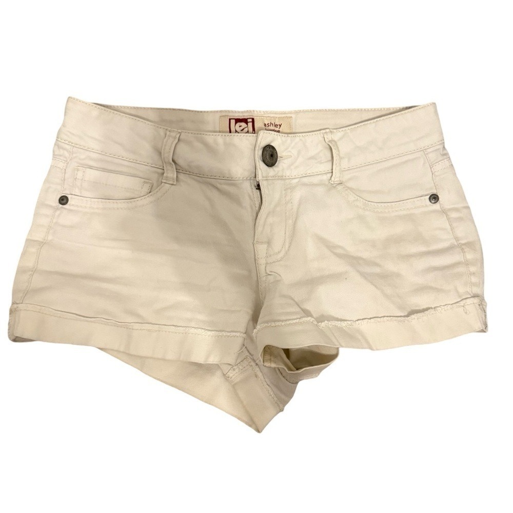 L.E.I. Shorts Ashley Low Rise Cream Denim Cuffed Women Size 1